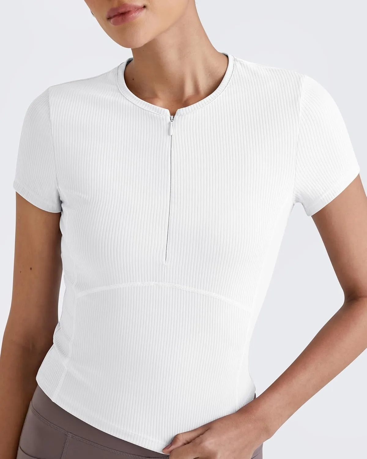 G4Free Half Zip Workout Shirts Women Slim Fitted Work Out Tops Gym Athletic Ribbed Tight Tshirts Summer Casual