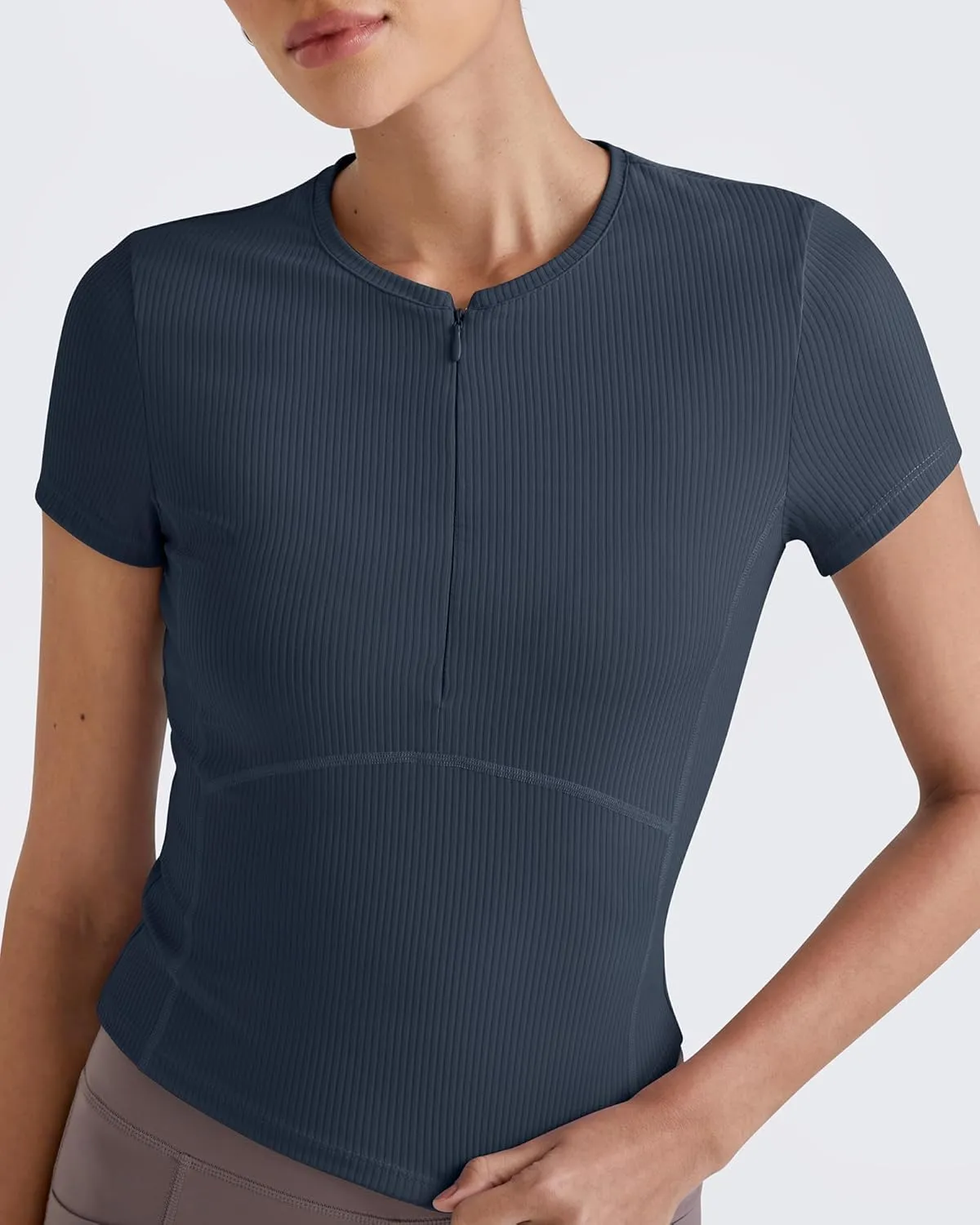 G4Free Half Zip Workout Shirts Women Slim Fitted Work Out Tops Gym Athletic Ribbed Tight Tshirts Summer Casual