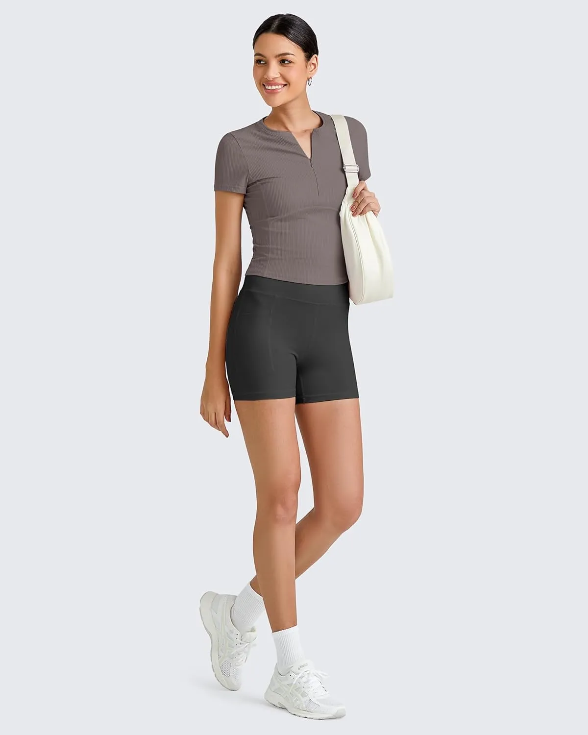 G4Free Half Zip Workout Shirts Women Slim Fitted Work Out Tops Gym Athletic Ribbed Tight Tshirts Summer Casual