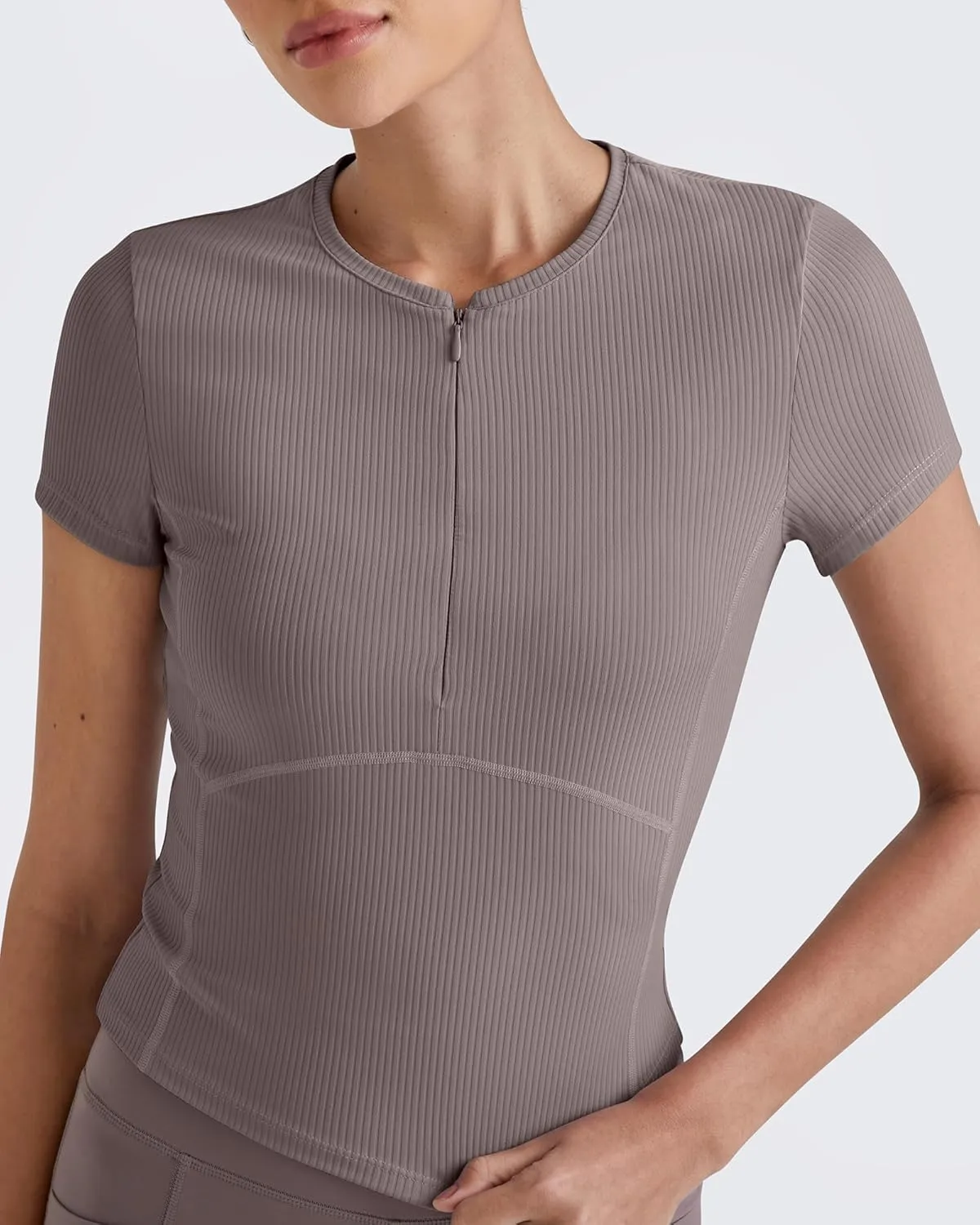 G4Free Half Zip Workout Shirts Women Slim Fitted Work Out Tops Gym Athletic Ribbed Tight Tshirts Summer Casual