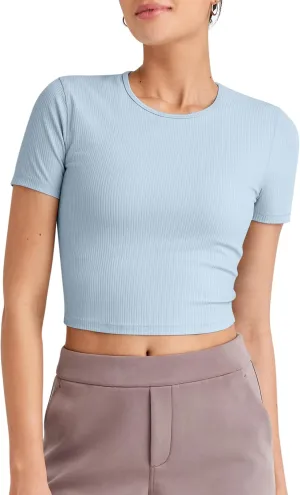 G4Free Workout Shirts Women Slim Fit Athletic Gym Work Out Tops Crop Short Sleeve Basic Yoga Tshirts Casual Summer