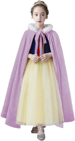 Girls Furry Hooded Cape Christmas Warm Cloak Halloween Princess Long Cape Fleece Party Dress Up Cloak Cosplay Costume Purple, One Size
