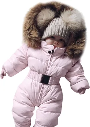 Girls Hooded Coat Infant Baby Snowsuit Romper Hooded Winter Warm Outerwear Jacket Jumpsuit Coat,Kids Cotton Padded Outwear(Pink,0-3 Months)