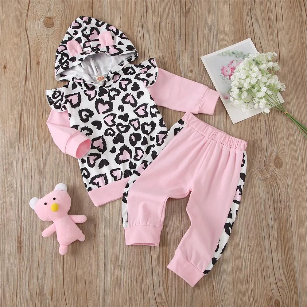Girls Hooded Leopard Long Sleeve Top & Pants Toddler Girls Wholesale