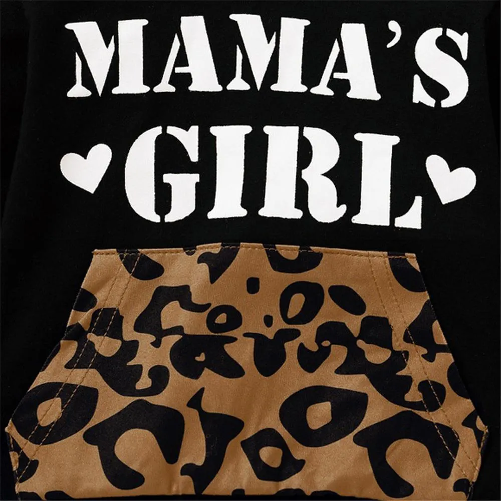Girls Leopard Letter Print Hooded Top & Pants Toddler Girls Wholesale