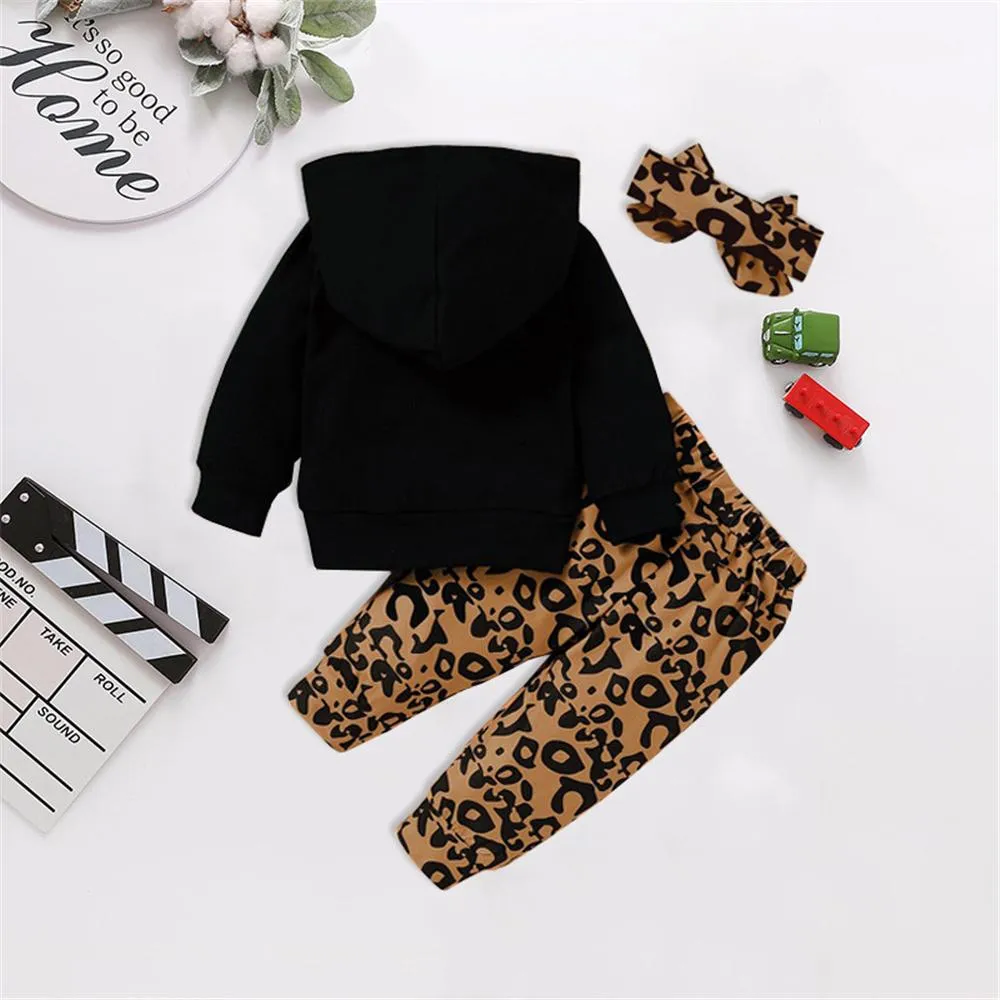 Girls Leopard Letter Print Hooded Top & Pants Toddler Girls Wholesale