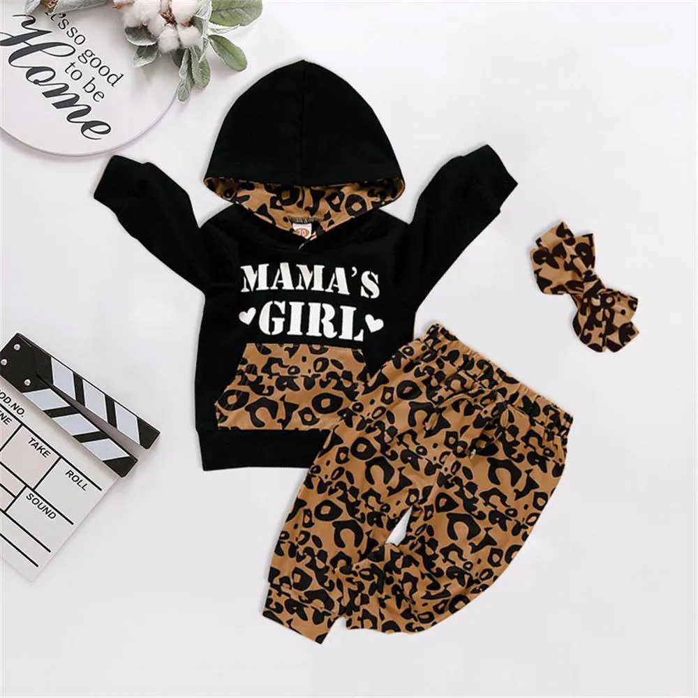 Girls Leopard Letter Print Hooded Top & Pants Toddler Girls Wholesale
