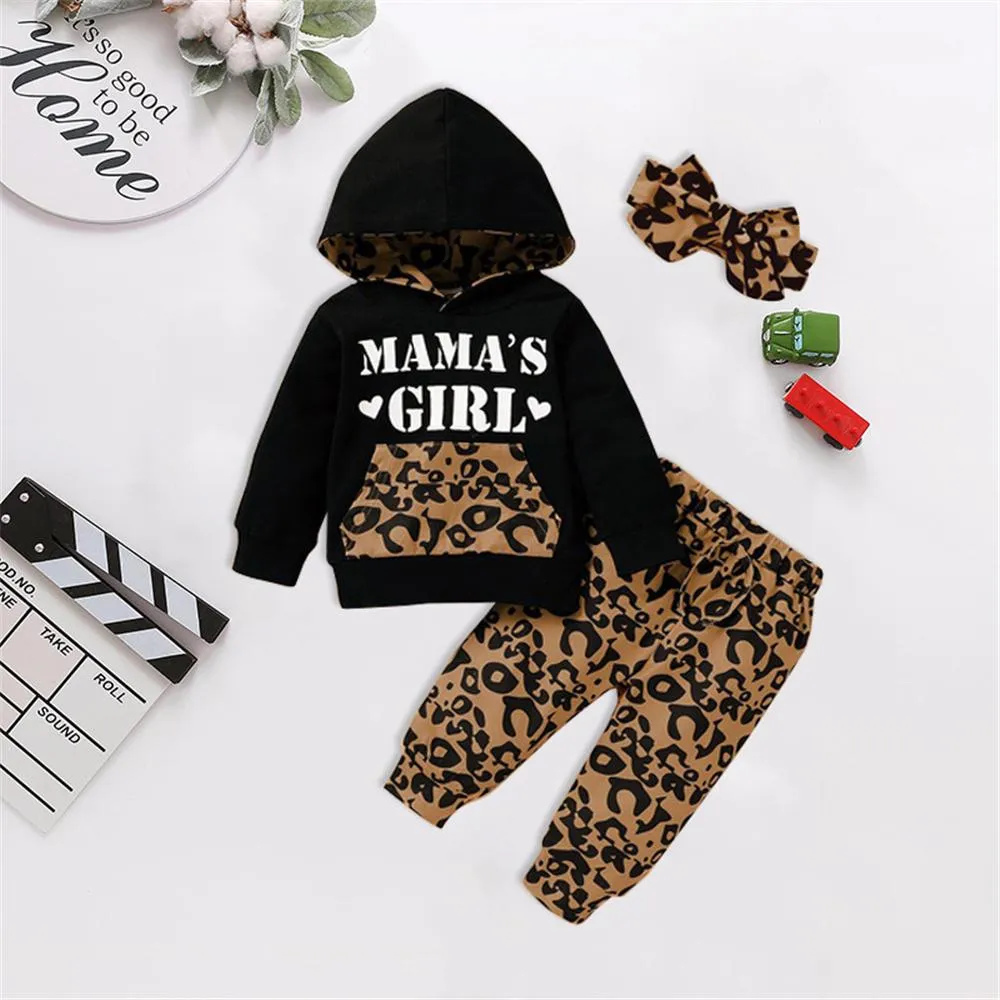 Girls Leopard Letter Print Hooded Top & Pants Toddler Girls Wholesale