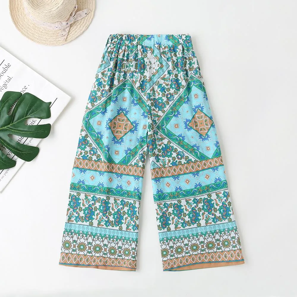Girls Tribal Print Shirred Cami Top & Belted Pants