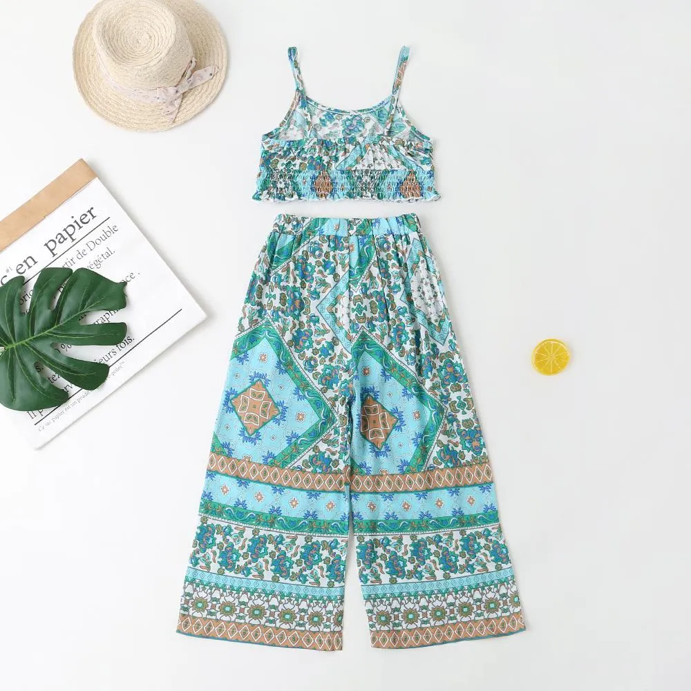 Girls Tribal Print Shirred Cami Top & Belted Pants