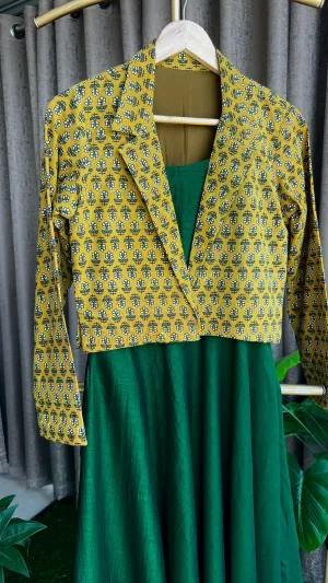 Green & yellow spaghetti dress & blazer coord sets