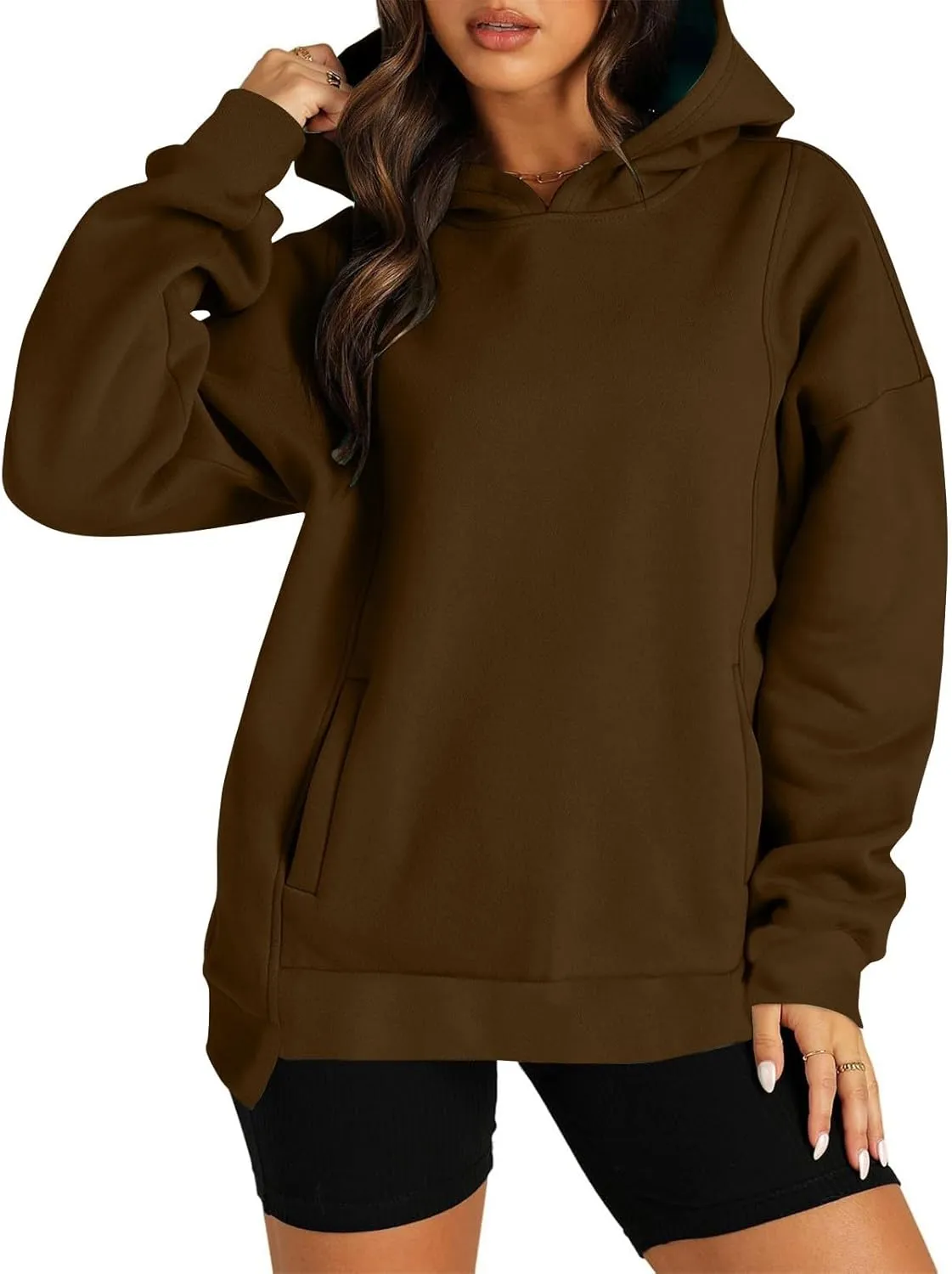 Gumipy Hoodies for Women Fleece Long Sleeve Oversized Sweatshirt Hoodie Y2K Irregular Hem Pullover Winter Coat with Pockets