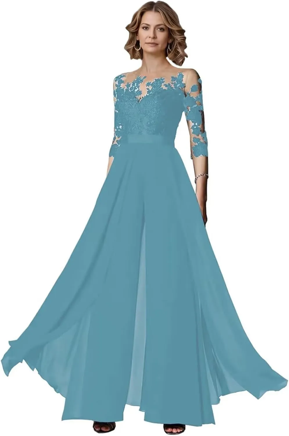 Half Sleeve Chiffon Ruffles Mother of The Bride Pant Suits Lace Applique for Wedding Formal Outfits Women Jumpsuits