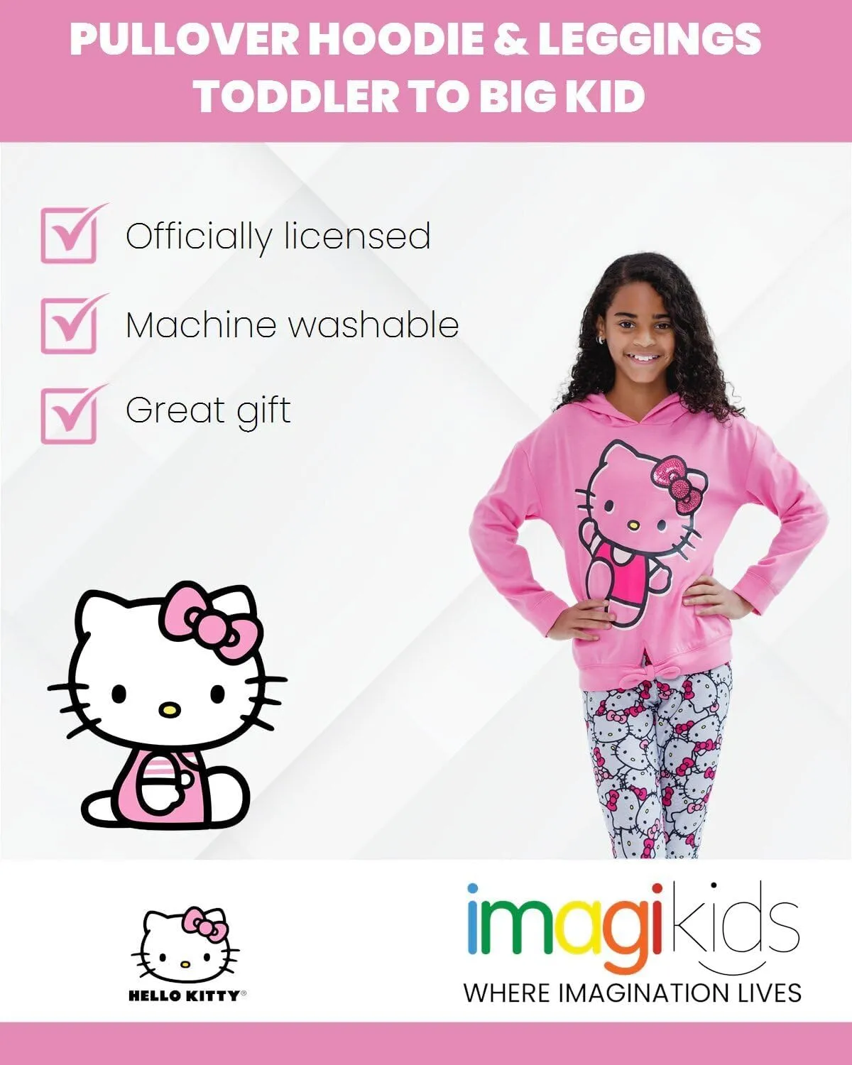 Hello Kitty Girls Pullover FleeceHoodie and Leggings Outfit Set Toddler to Big Kid