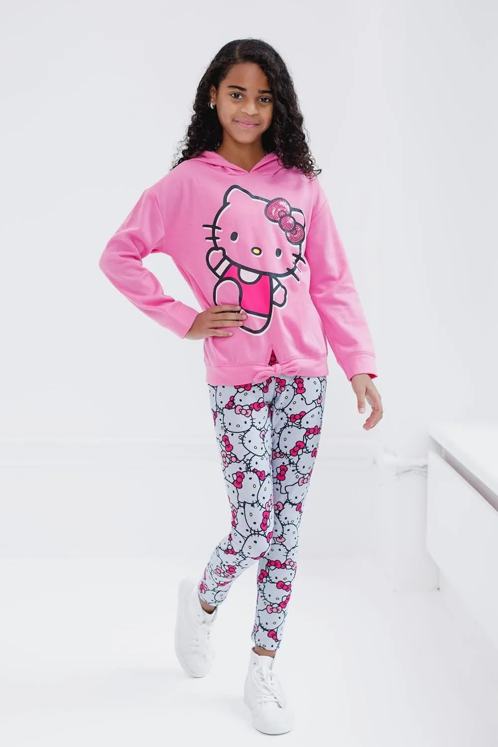 Hello Kitty Girls Pullover FleeceHoodie and Leggings Outfit Set Toddler to Big Kid