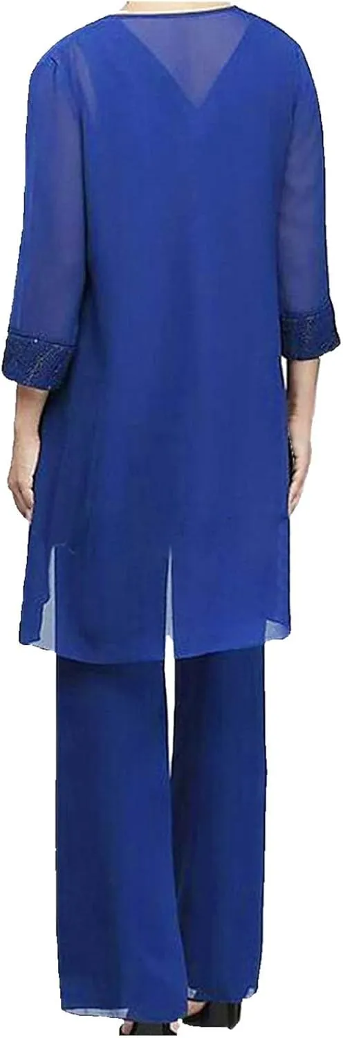 HGps8w Women 3 Pieces Mother of The Bride Pant Suits Elegant Chiffon Jacket Wedding Guest Formal Outfit Set for Evening Gown