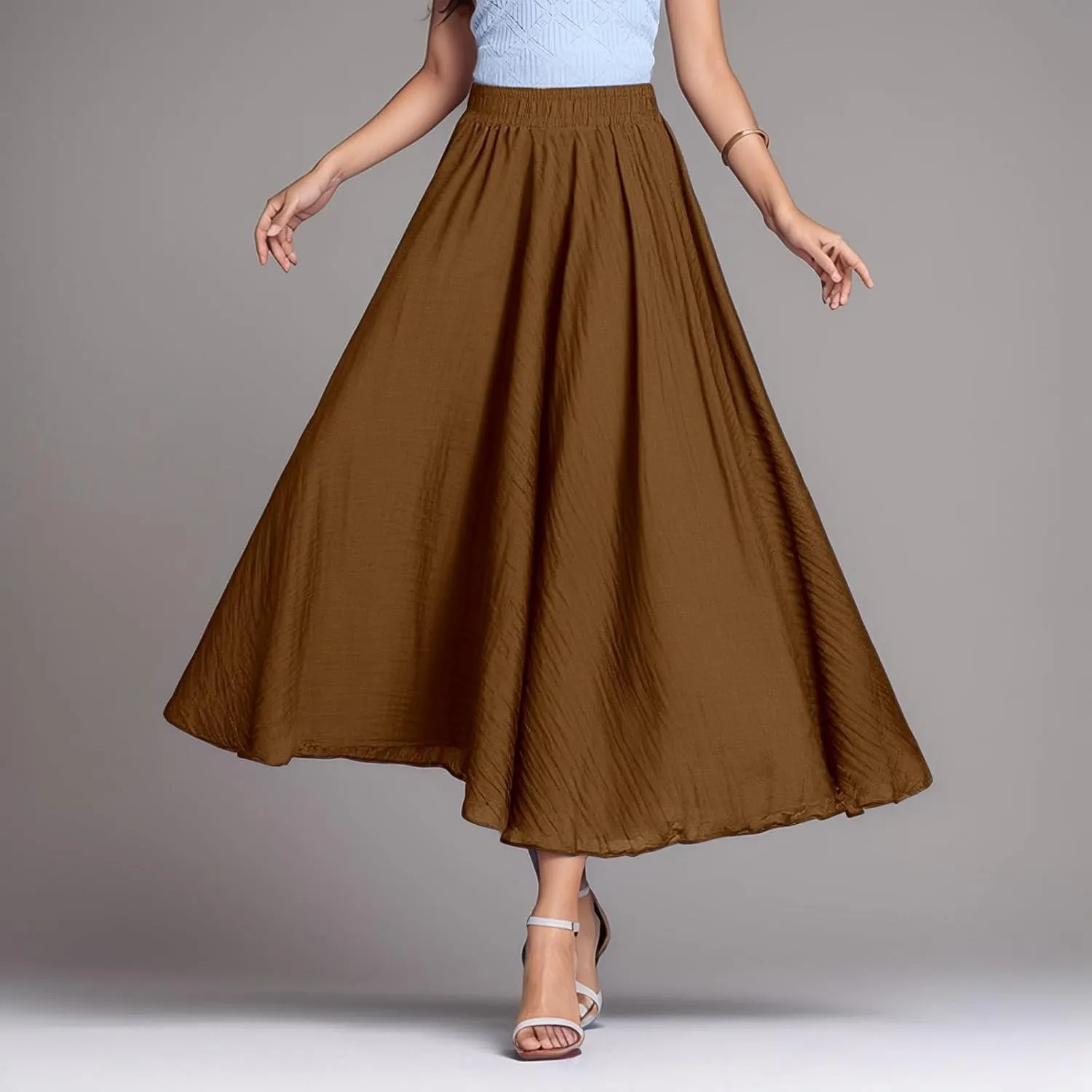 high Waisted Skirts fro Women, Girls Elastic Waist Long Flowy Bohemian Loose Casual Maxi Skirt for Summer Beach Holiday