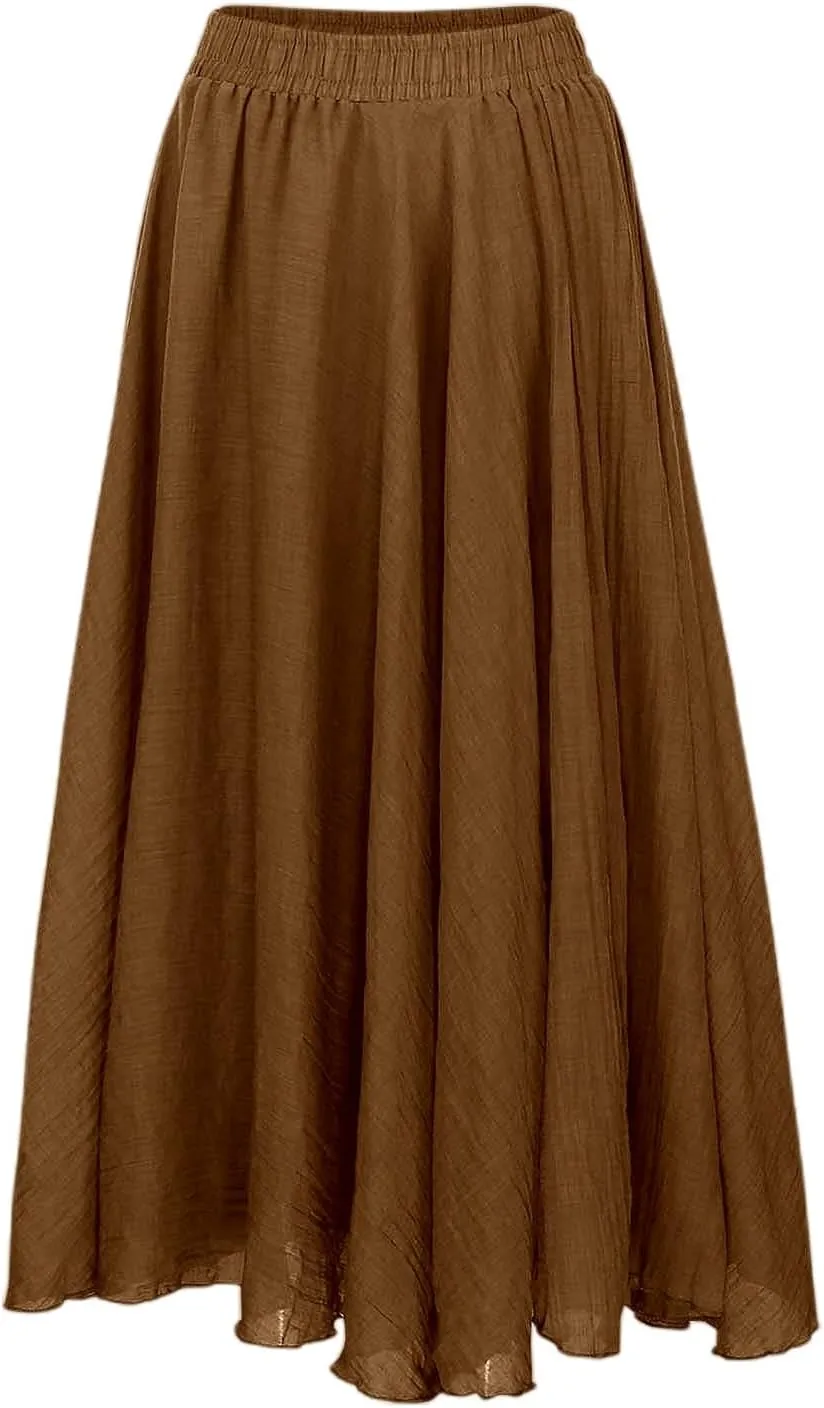 high Waisted Skirts fro Women, Girls Elastic Waist Long Flowy Bohemian Loose Casual Maxi Skirt for Summer Beach Holiday
