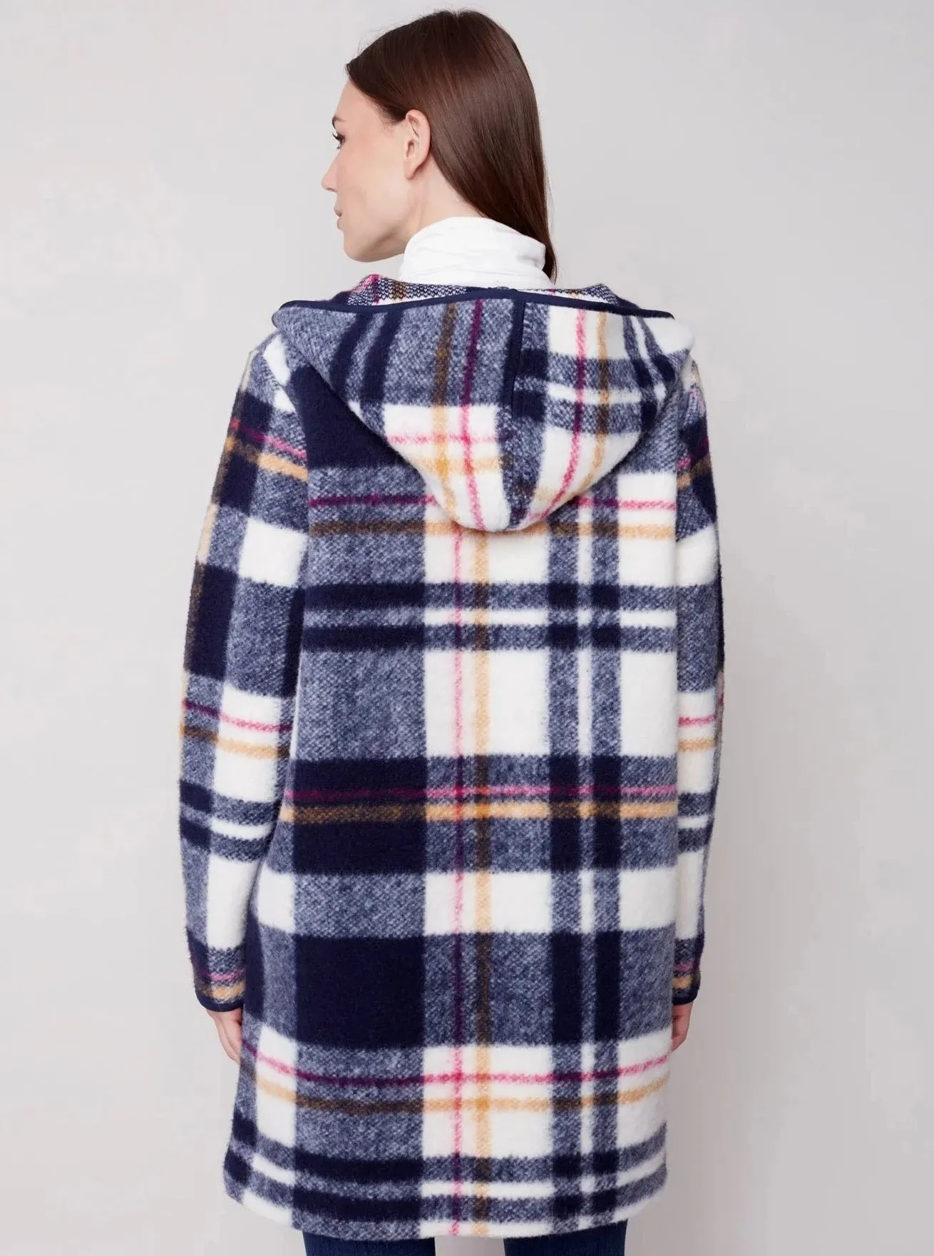 Hooded Button Front Boiled Wool Jacket [Navy-C6267]