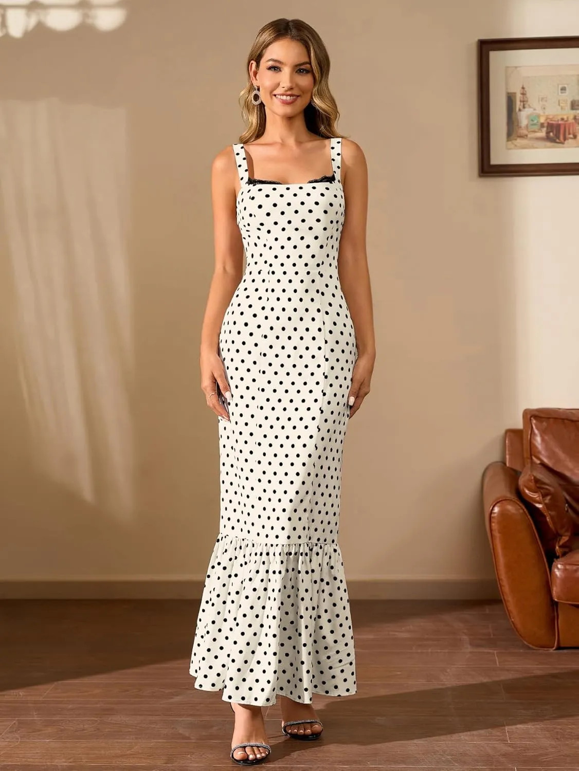 HTZMO Women Casual Summer Floral Maxi Dress Square Neck Boho Wedding Guest Elegant Long Sundress