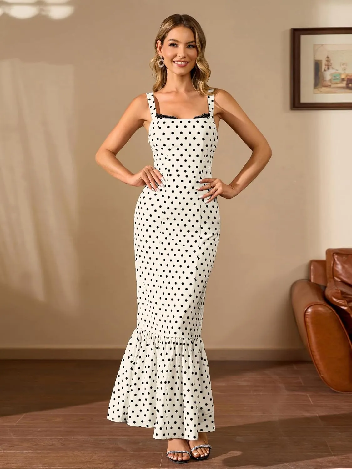 HTZMO Women Casual Summer Floral Maxi Dress Square Neck Boho Wedding Guest Elegant Long Sundress