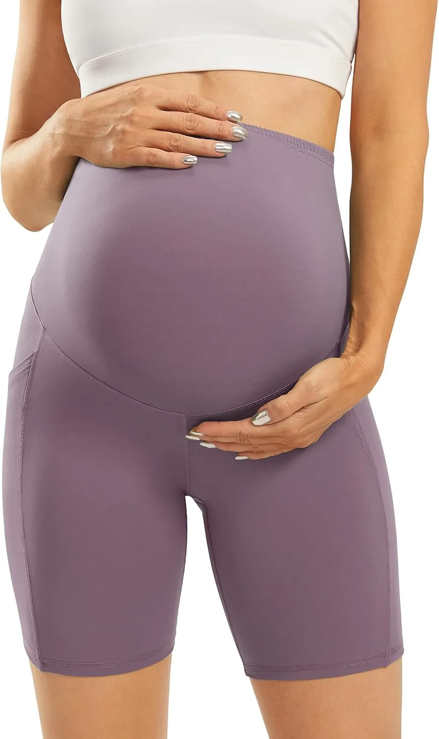 JOYSPELS Maternity Shorts Over The Belly Bump Athletic Workout Pregnancy Short with Pockets