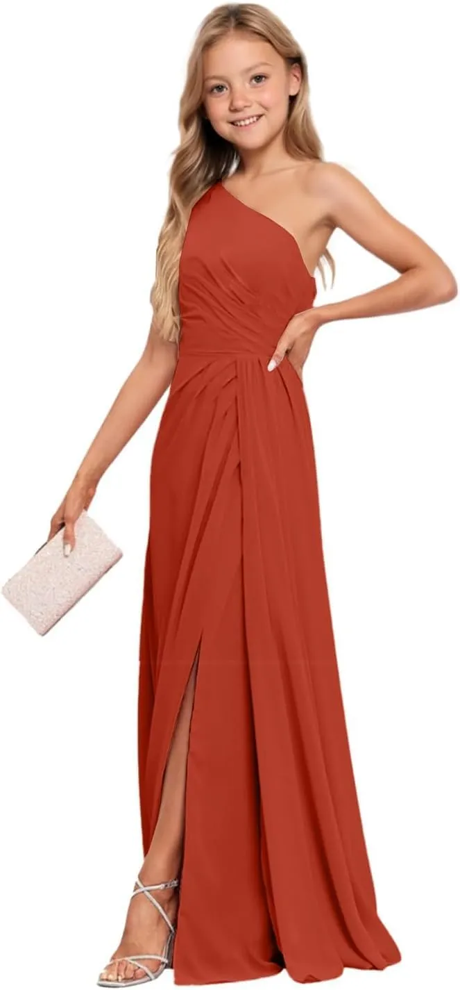 Junior Bridesmaid Dresses for Wedding Chiffon One Shoulder Flower Girl Dress Long Party Pageant Gowns