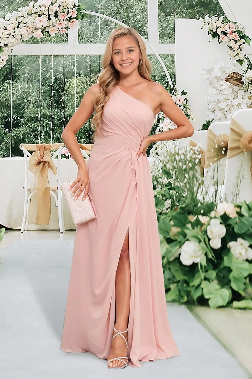 Junior Bridesmaid Dresses for Wedding Chiffon One Shoulder Flower Girl Dress Long Party Pageant Gowns