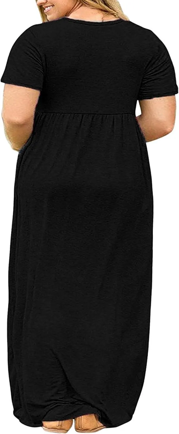 Kancystore Women's Short Sleeve Plus Size Maxi Dress with Pockets Loose Casual Summer Dresses