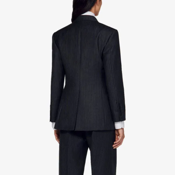 Kelia double-breasted sandro pinstripe wool blazer, color noir / gris