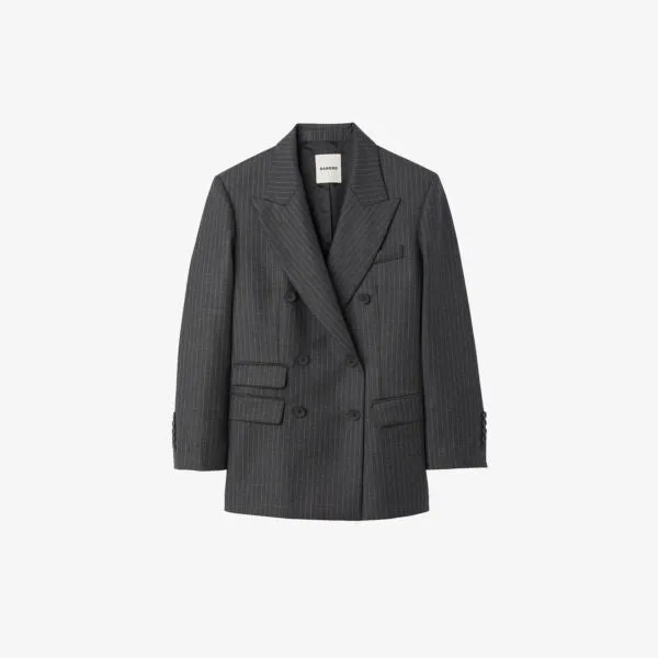 Kelia double-breasted sandro pinstripe wool blazer, color noir / gris