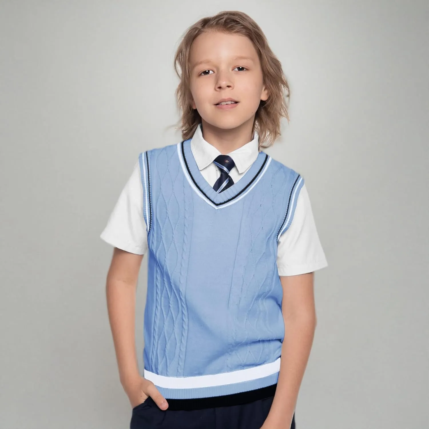 Kid Nation Boys Sweater Vest 100% Cotton School Uniform Vest for Girls Boy Toddler Kids Knit Vest