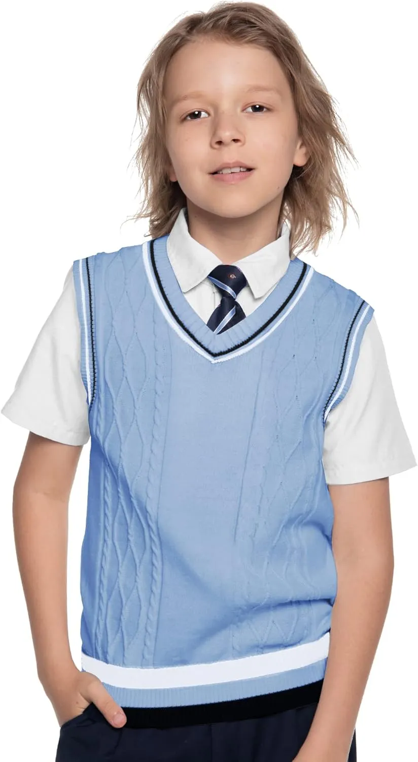 Kid Nation Boys Sweater Vest 100% Cotton School Uniform Vest for Girls Boy Toddler Kids Knit Vest