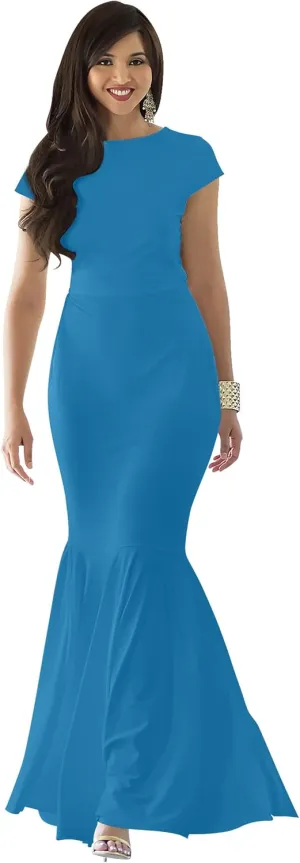KOH KOH Womens Long Cap Sleeve Elegant Formal Sexy Evening Cocktail Maxi Dress