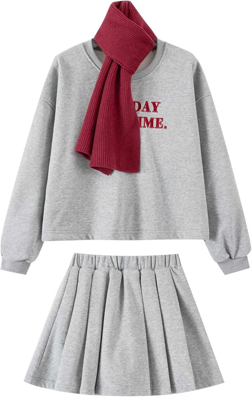 Ladies 2 Piece Sweatshirt Skirt Set Printed Top Pleated Bottom Comfortable Stylish Easy Care Female Outfit