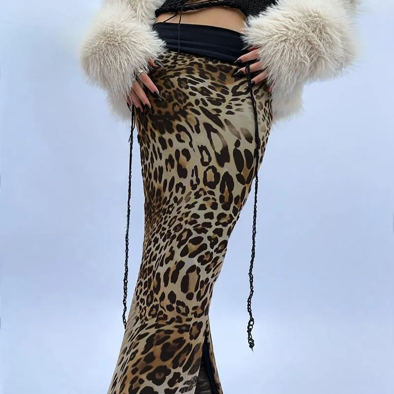 Leopard Print Skirt Cheetah Print Long Skirts for Women Trendy Y2k Summer Skirts Maxi Skirt