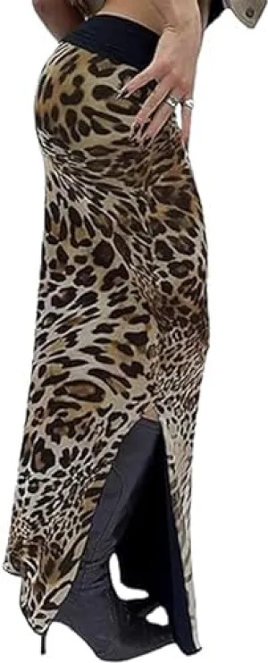 Leopard Print Skirt Cheetah Print Long Skirts for Women Trendy Y2k Summer Skirts Maxi Skirt