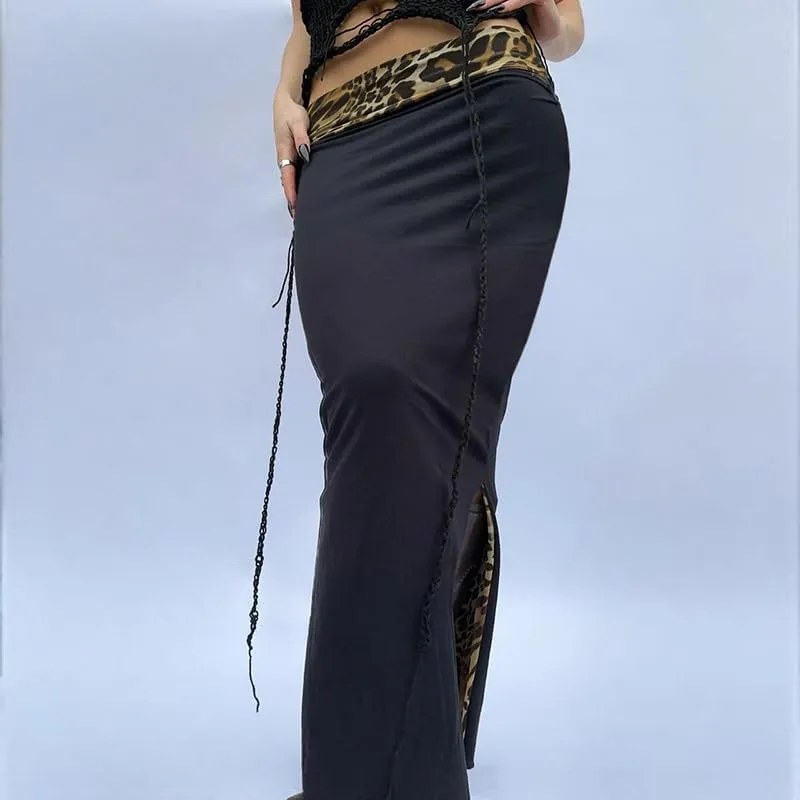 Leopard Print Skirt Cheetah Print Long Skirts for Women Trendy Y2k Summer Skirts Maxi Skirt