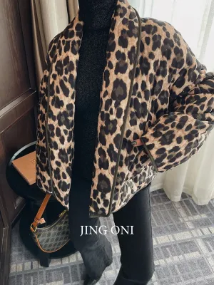 Leopard Short Padded Luxury Winter Jacket Women's Y2K New Fashion Vintage Chic Coat