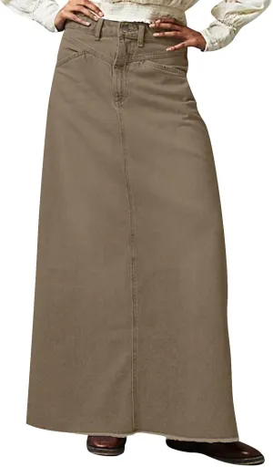 Long Denim Skirts for Women Trendy Frayed Hem Button Down High Waisted Jean Skirt Maxi Jean Skirt with Pockets
