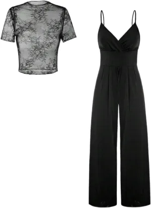 Lounge Sets for Women 2 Piece Lace See-Through Camisole & Jumpsuit Set