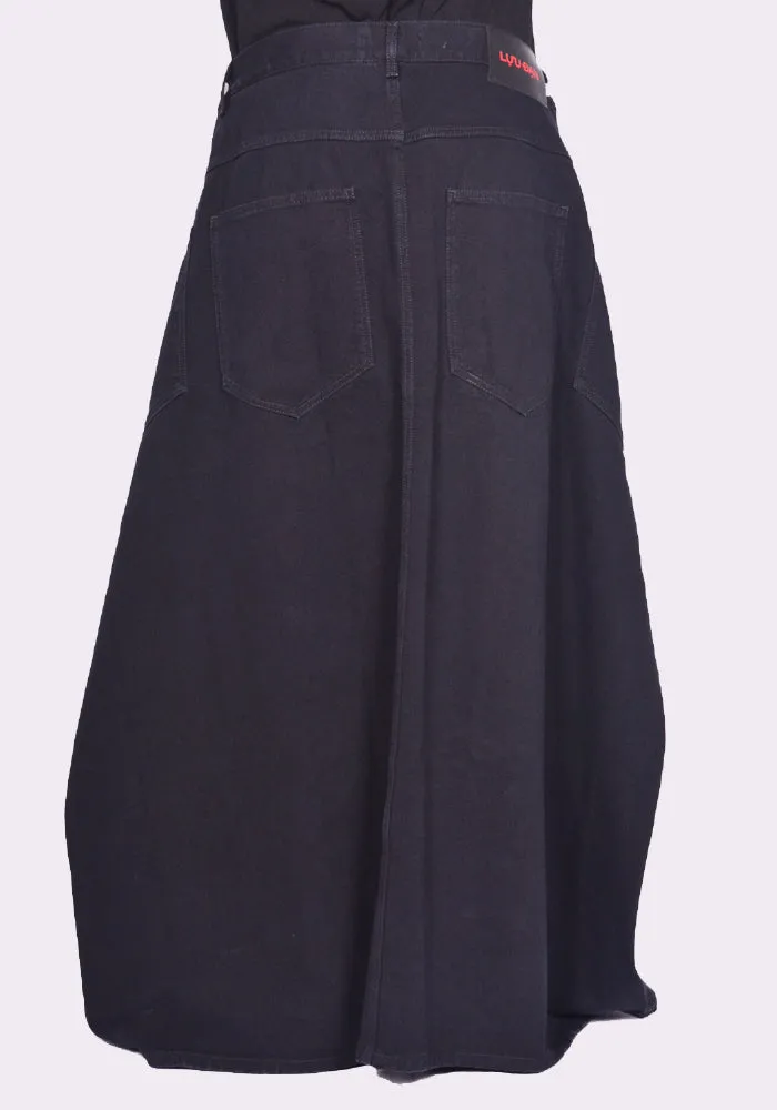 LU'U DAN MS002D WD MAXI MAXI SKIRT BLACK RINSE (New Season FW24)