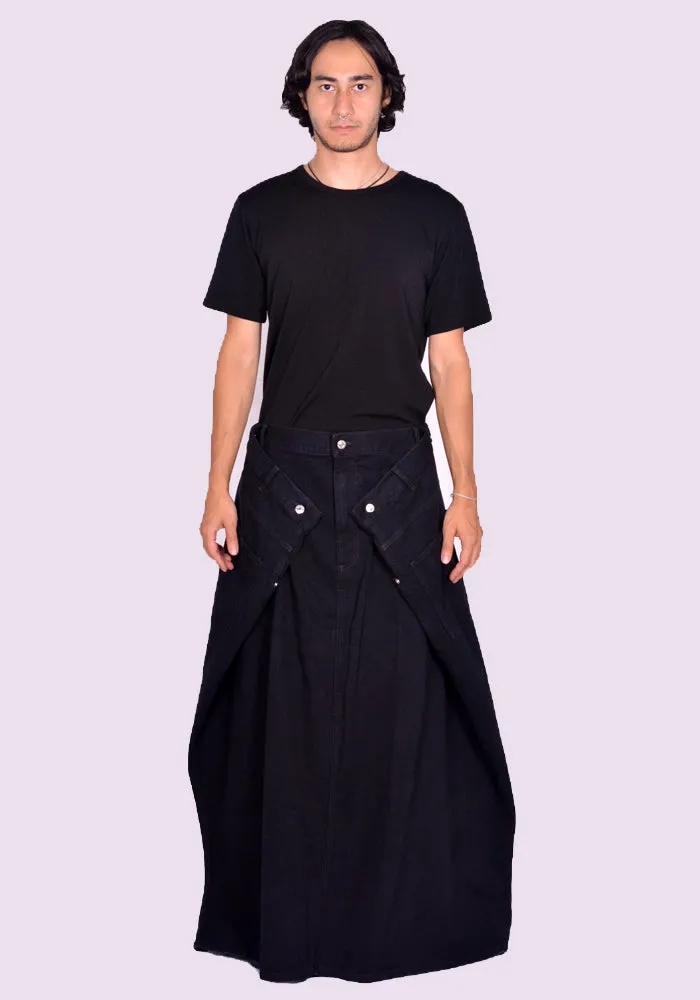 LU'U DAN MS002D WD MAXI MAXI SKIRT BLACK RINSE (New Season FW24)