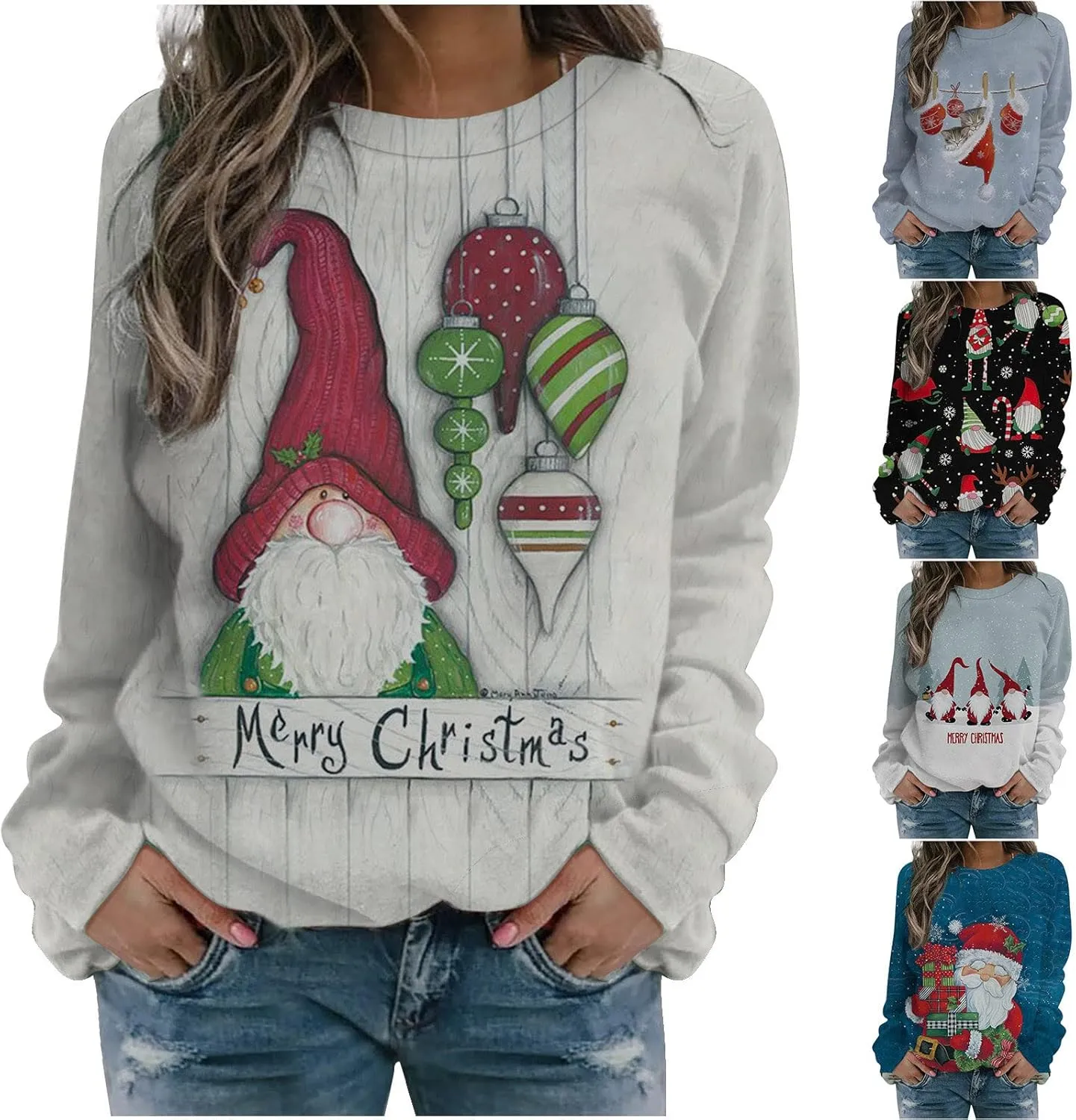 maisdgop Ugly Christmas Sweater Women Pretty Printed Crewneck Blouse Winter Holiday Sweatshirts Casual Long Sleeve Pullover