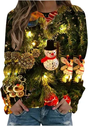 maisdgop Ugly Christmas Sweater Women Pretty Printed Crewneck Blouse Winter Holiday Sweatshirts Casual Long Sleeve Pullover
