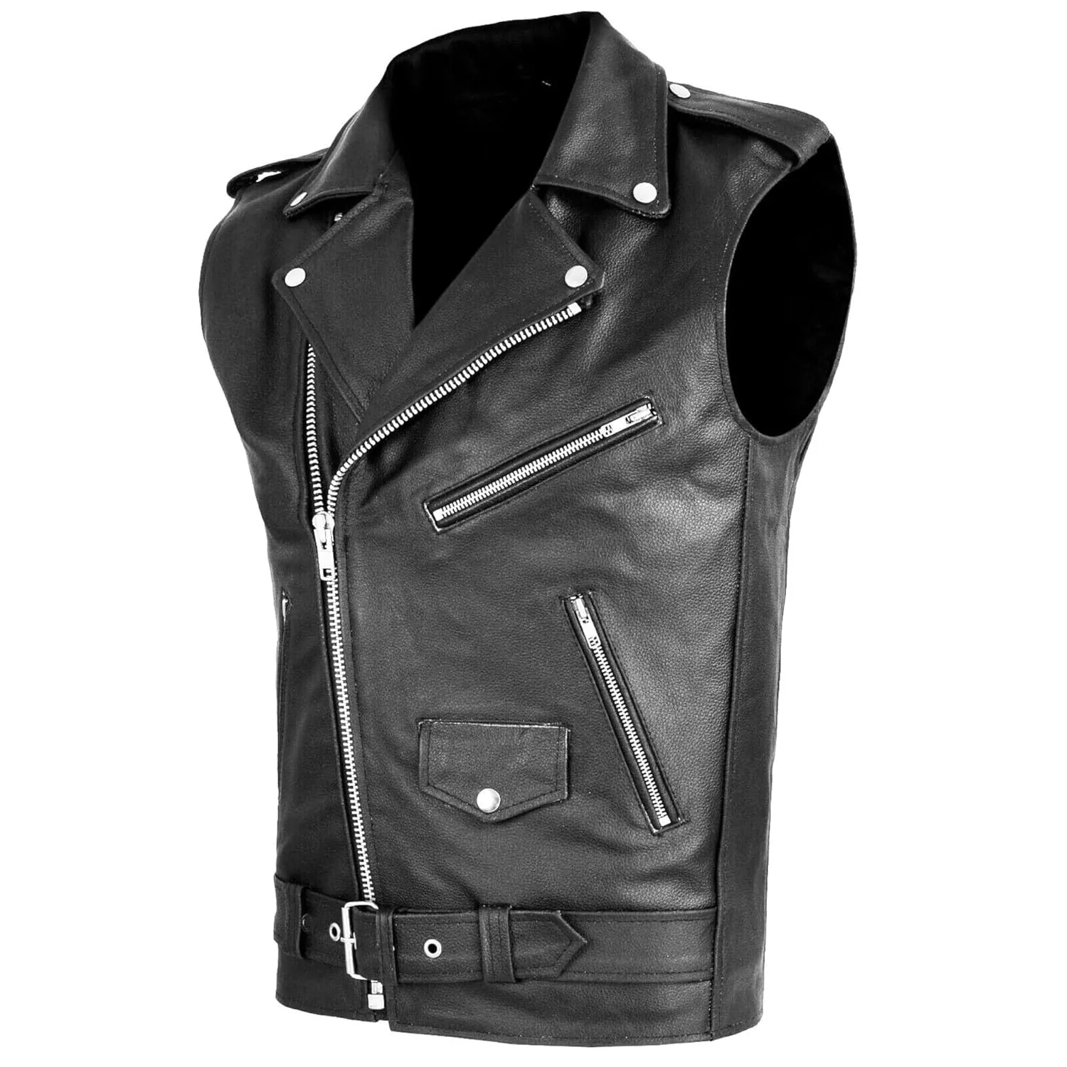 Maiyifu-GJ Men's Faux Leather Biker Sleeveless Jacket Vintage Asymmetric Zip Motorcycle Vest PU Lightweight Punk Belted Coat (Blacka1,X-Large)