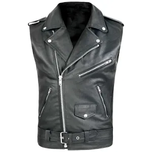 Maiyifu-GJ Men's Faux Leather Biker Sleeveless Jacket Vintage Asymmetric Zip Motorcycle Vest PU Lightweight Punk Belted Coat (Blacka1,X-Large)