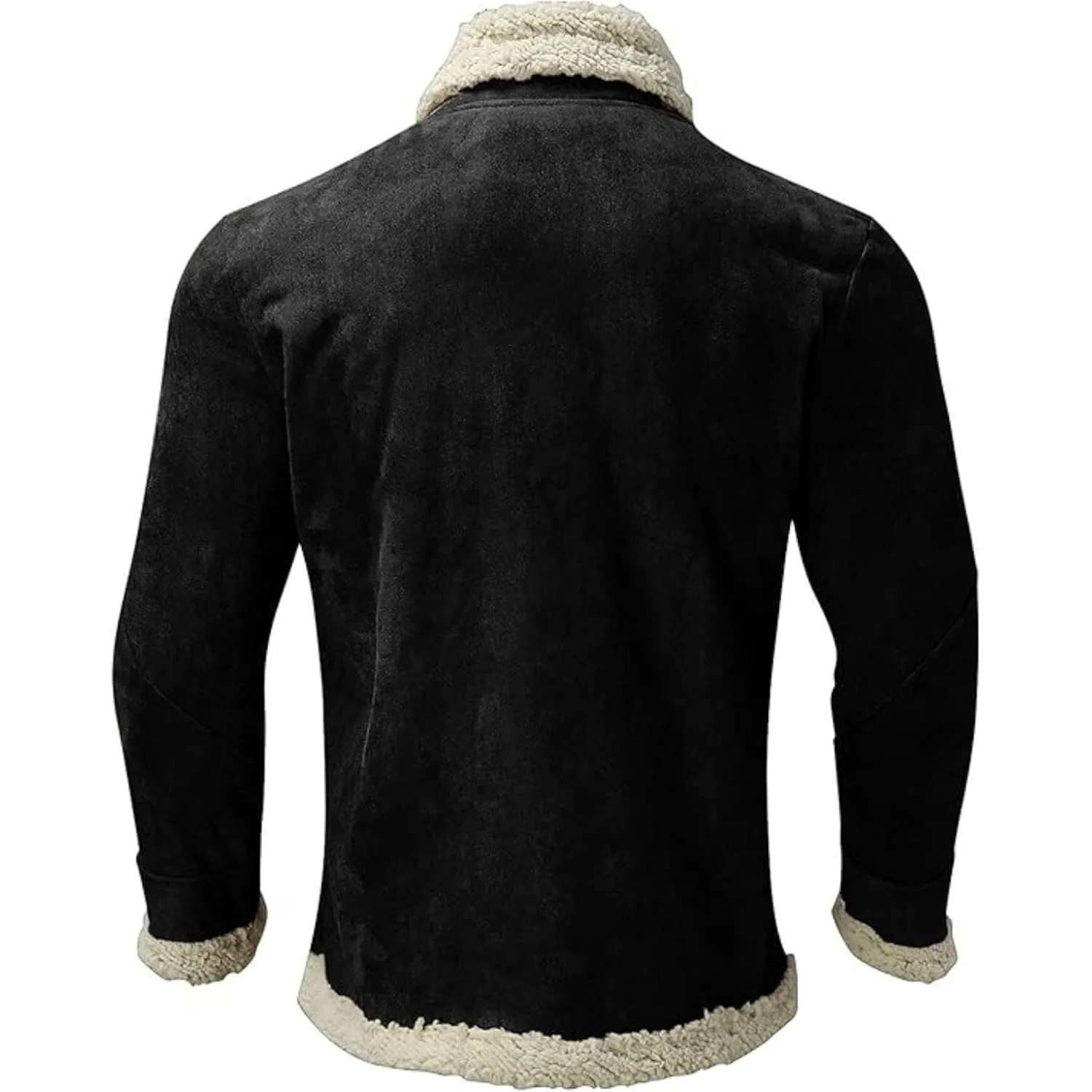 Maiyifu-GJ Men's Retro Sherpa Fleece Lined Jacket Distressed Full-Zip Winter Warm Coat Faux Pu Leather Lapel Trucker Jacket (BlackA1,X-Large)