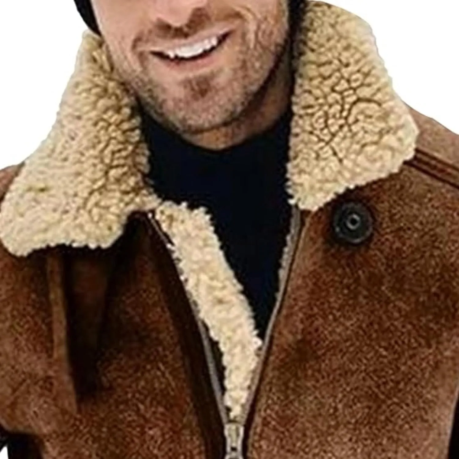 Maiyifu-GJ Men's Retro Sherpa Fleece Lined Jacket Distressed Full-Zip Winter Warm Coat Faux Pu Leather Lapel Trucker Jacket (CamelA1,X-Large)