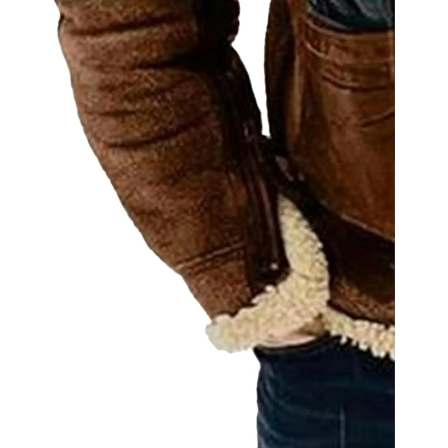 Maiyifu-GJ Men's Retro Sherpa Fleece Lined Jacket Distressed Full-Zip Winter Warm Coat Faux Pu Leather Lapel Trucker Jacket (CamelA1,X-Large)